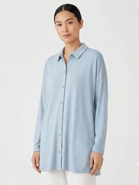 Eileen Fisher Light Blue Button-Up Cotton Oversized Shirt Size XL